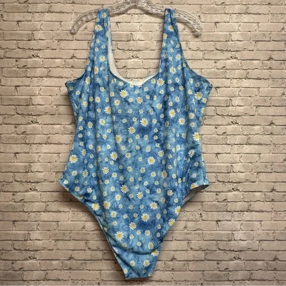 Women's Size 4XL Blue Floral Tie Dye One Piece Swimsuit - Picture 2 of 9